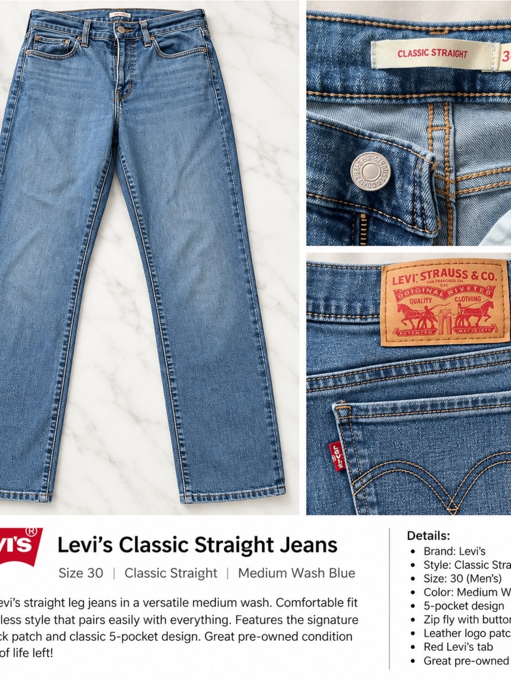 Levi's Classic Straight Leg Jeans - Medium Blue